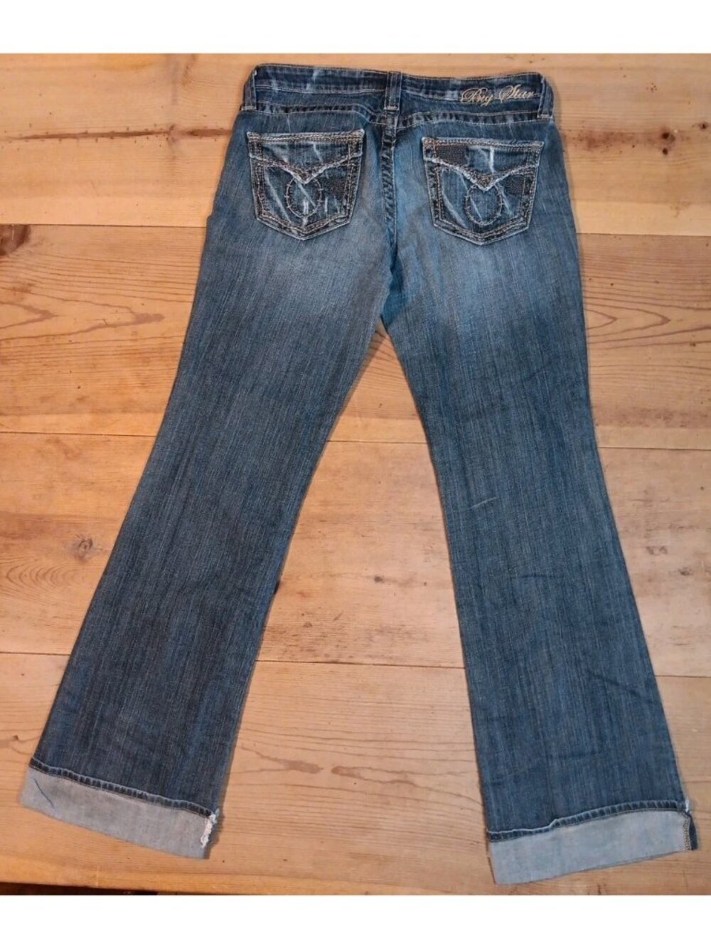 Big Star Jeans Womens 31 Casey K Low Rise Denim Embroidered Pockets CUFFED 34x32